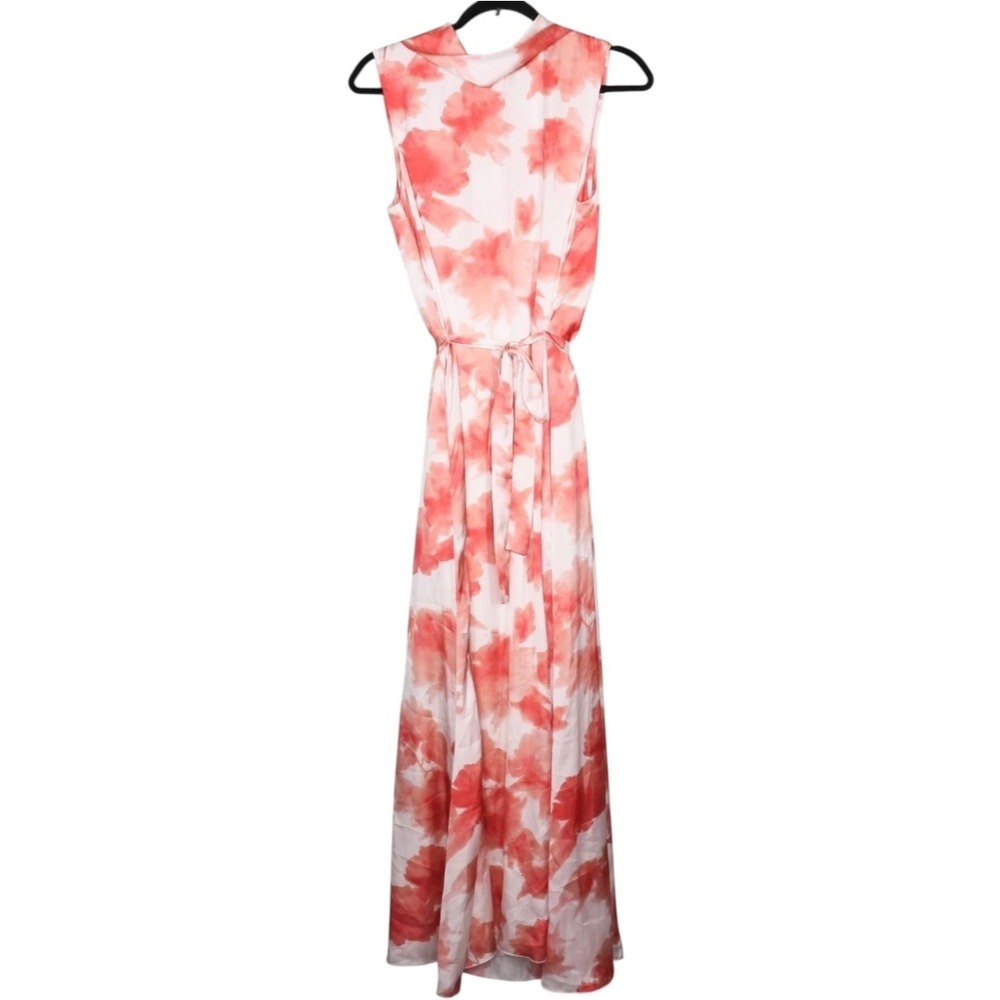 Peserico Maxi Dress Womens Size 46 White Peach High Neck Sleeveless Floral Print